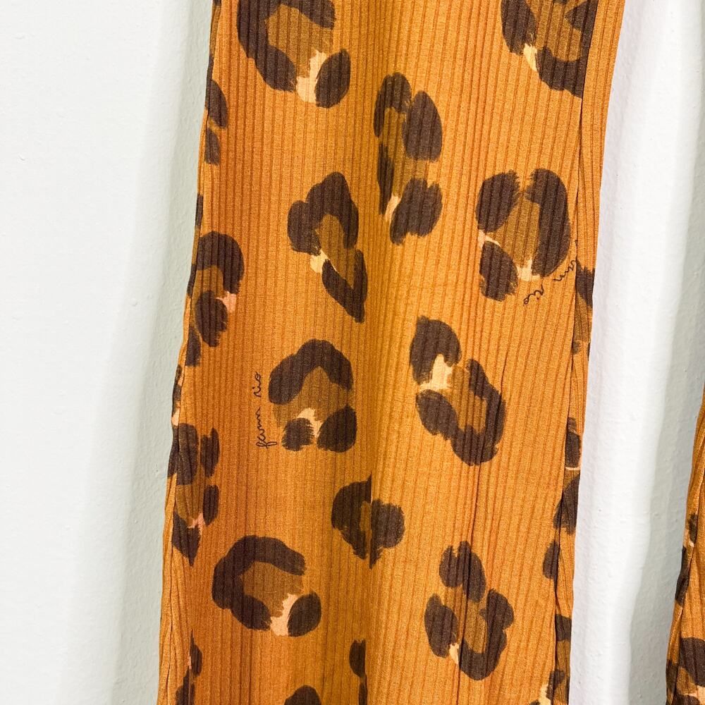 FARM Rio | Leopard Cheetah Print Ribbed Pull On Flare Lounge Pants Large L - Picture 5 of 10